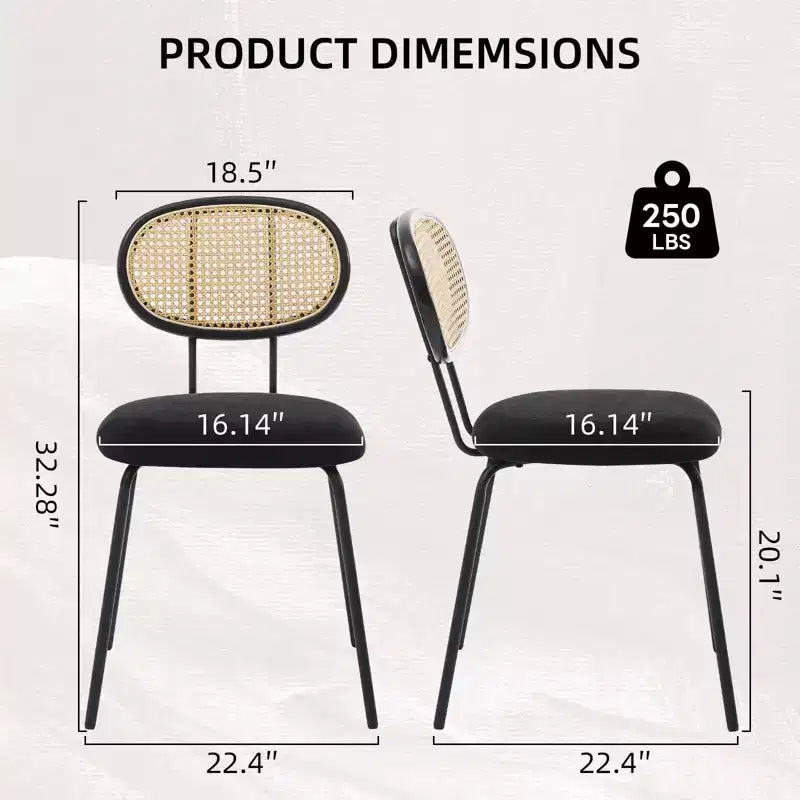 2 sedie da pranzo in rattan con gambe in metallo e schienale in rattan per sala da pranzo, cucina, soggiorno