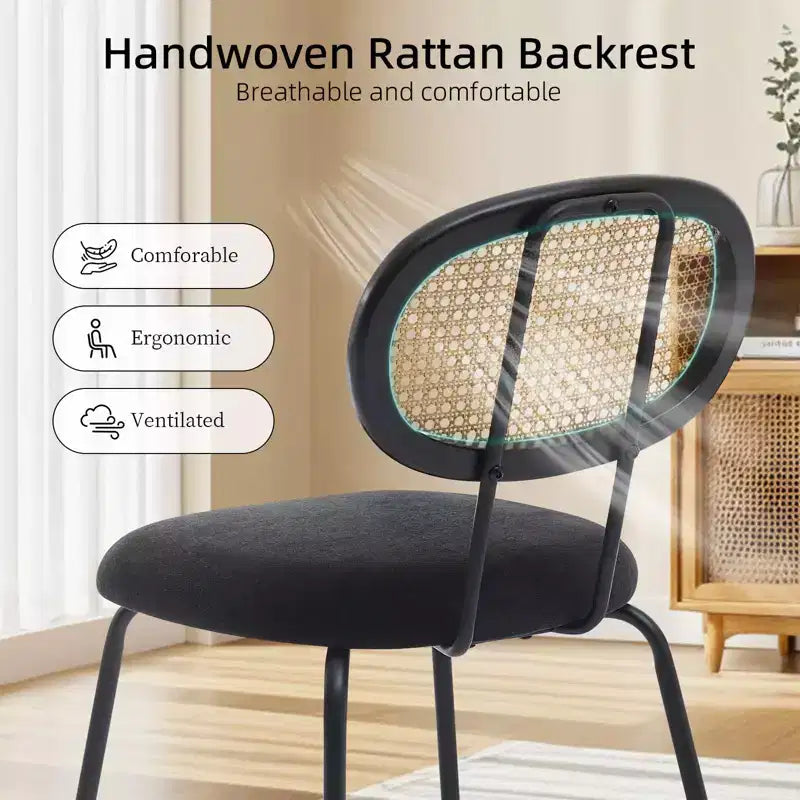 2 sedie da pranzo in rattan con gambe in metallo e schienale in rattan per sala da pranzo, cucina, soggiorno