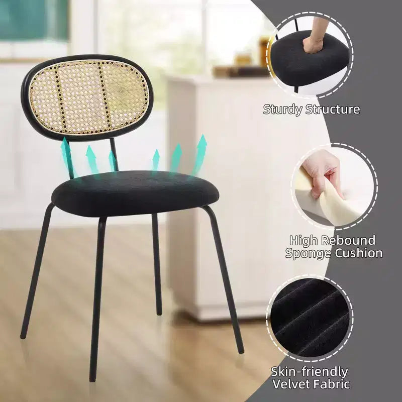 2 sedie da pranzo in rattan con gambe in metallo e schienale in rattan per sala da pranzo, cucina, soggiorno