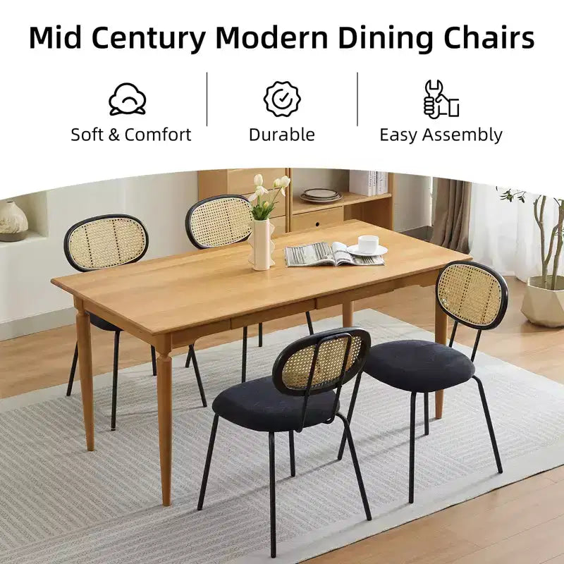 2 sedie da pranzo in rattan con gambe in metallo e schienale in rattan per sala da pranzo, cucina, soggiorno