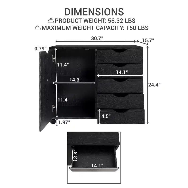Home Imports Emporium Cassettiera Classificatore da Ufficio a 5 Cassetti con Scaffali e Cassetti Mobili