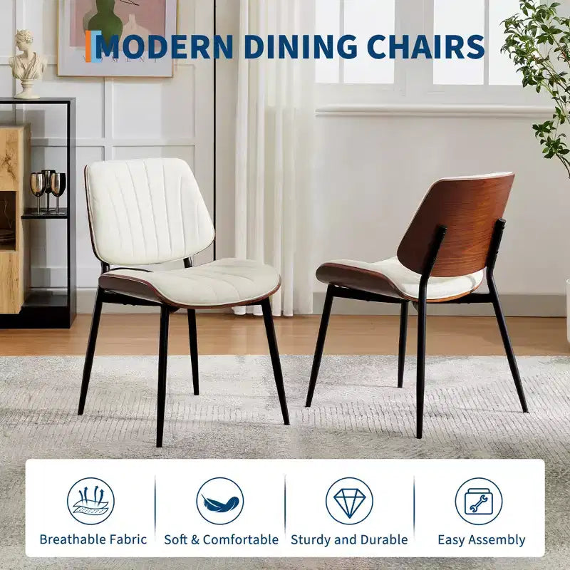 Set di 2 sedie da pranzo con rivestimento in pelle PU retrò e gambe in metallo per sala da pranzo e cucina
