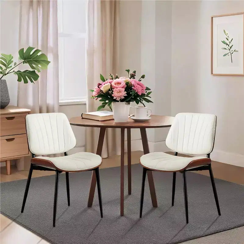 Set di 2 sedie da pranzo con rivestimento in pelle PU retrò e gambe in metallo per sala da pranzo e cucina