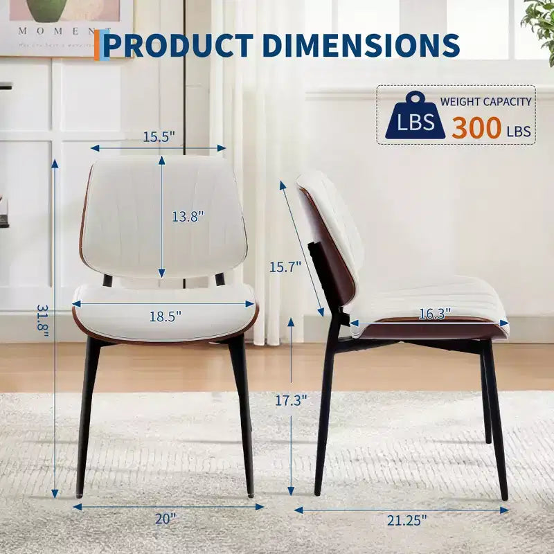 Set di 2 sedie da pranzo con rivestimento in pelle PU retrò e gambe in metallo per sala da pranzo e cucina