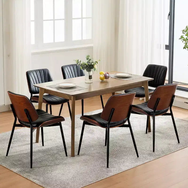Set di 2 sedie da pranzo con rivestimento in pelle PU retrò e gambe in metallo per sala da pranzo e cucina