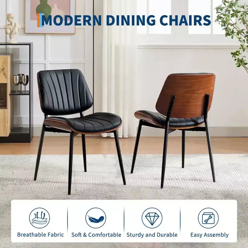 Set di 2 sedie da pranzo con rivestimento in pelle PU retrò e gambe in metallo per sala da pranzo e cucina