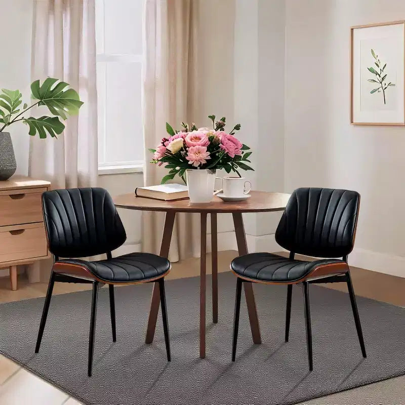 Set di 2 sedie da pranzo con rivestimento in pelle PU retrò e gambe in metallo per sala da pranzo e cucina