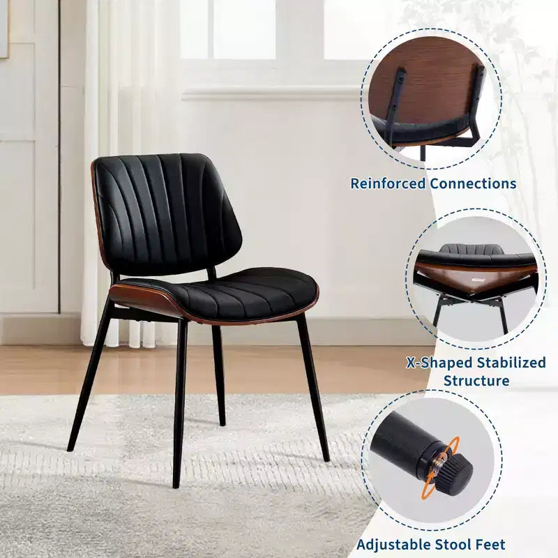 Set di 2 sedie da pranzo con rivestimento in pelle PU retrò e gambe in metallo per sala da pranzo e cucina