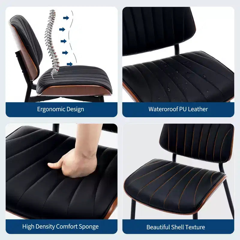 Set di 2 sedie da pranzo con rivestimento in pelle PU retrò e gambe in metallo per sala da pranzo e cucina