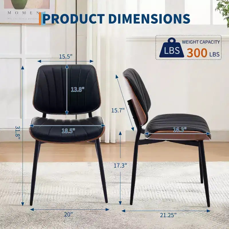 Set di 2 sedie da pranzo con rivestimento in pelle PU retrò e gambe in metallo per sala da pranzo e cucina