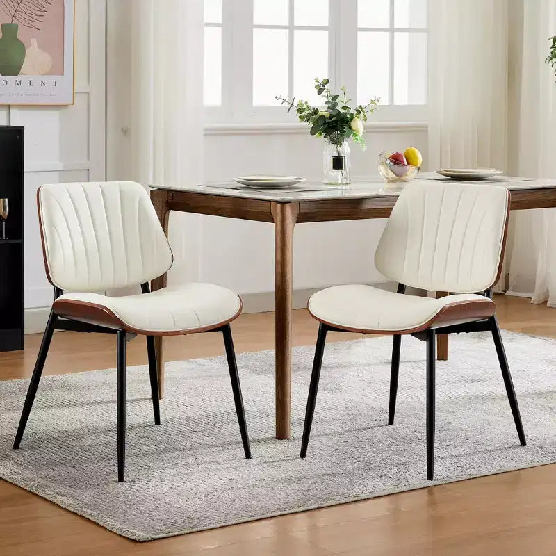 Set di 2 sedie da pranzo con rivestimento in pelle PU retrò e gambe in metallo per sala da pranzo e cucina