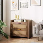Set di 2 comodini, comodino moderno, comodini con 2 cassetti in PE Rattan, comodini in rattan per camera da letto e soggiorno