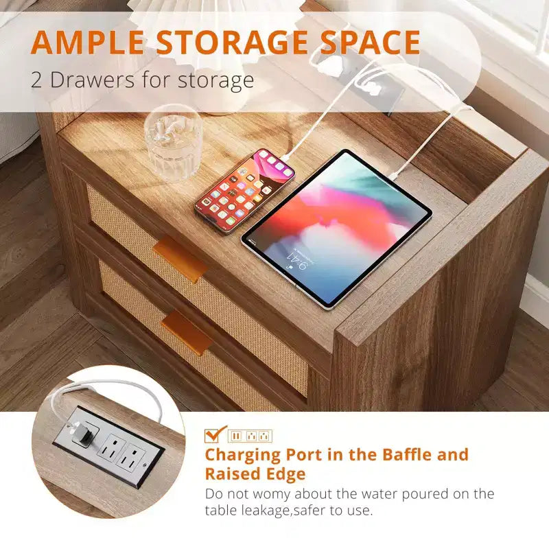 Set di 2 comodini, comodino moderno, comodini con 2 cassetti in PE Rattan, comodini in rattan per camera da letto e soggiorno