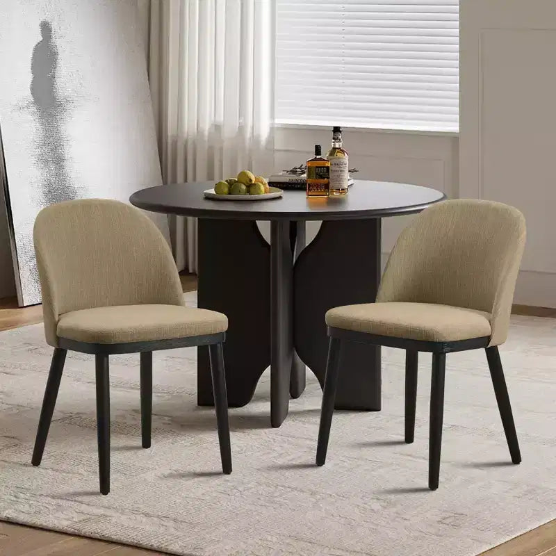 Set di 2 sedie da pranzo senza braccioli con schienale curvo e gambe in legno per ristorante/caffè, moderne rivestite in tessuto