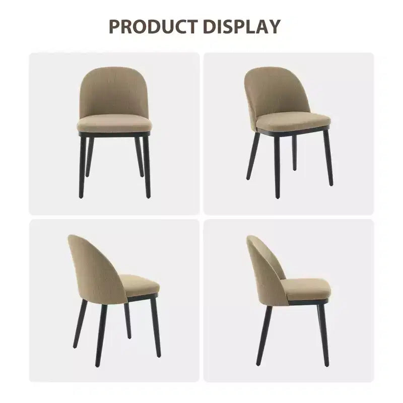 Set di 2 sedie da pranzo senza braccioli con schienale curvo e gambe in legno per ristorante/caffè, moderne rivestite in tessuto