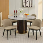 Set di 2 sedie da pranzo senza braccioli con schienale curvo e gambe in legno per ristorante/caffè, moderne rivestite in tessuto