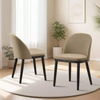 Set di 2 sedie da pranzo senza braccioli con schienale curvo e gambe in legno per ristorante/caffè, moderne rivestite in tessuto