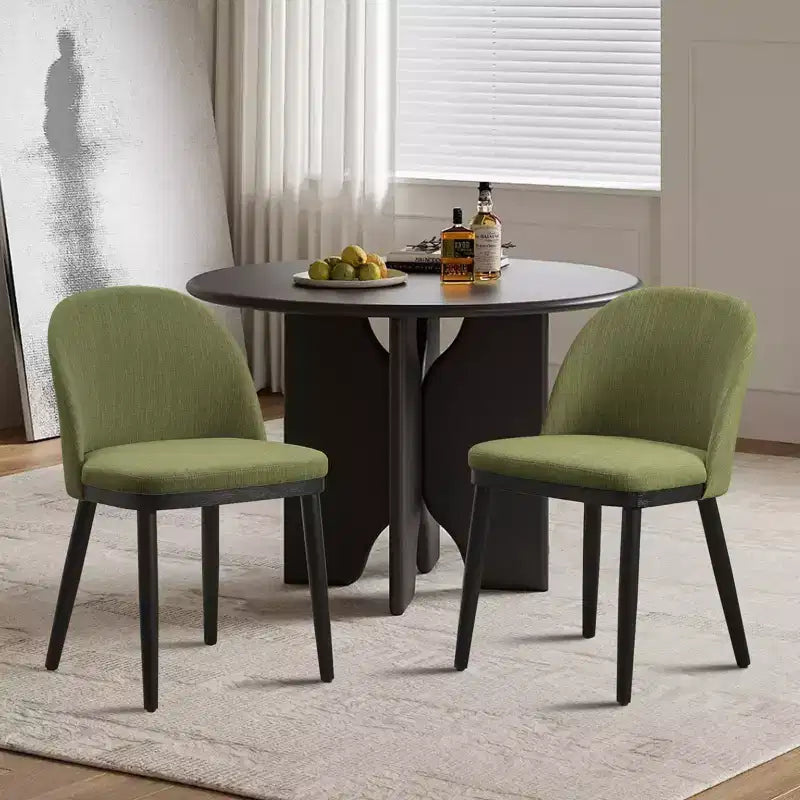 Set di 2 sedie da pranzo senza braccioli con schienale curvo e gambe in legno per ristorante/caffè, moderne rivestite in tessuto