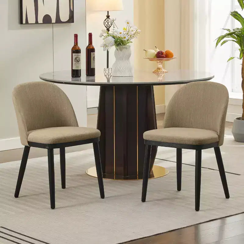 Set di 2 sedie da pranzo senza braccioli con schienale curvo e gambe in legno per ristorante/caffè, moderne rivestite in tessuto