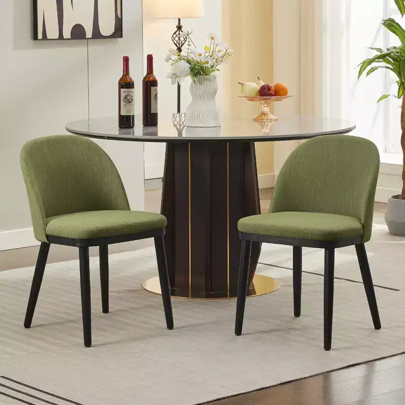 Set di 2 sedie da pranzo senza braccioli con schienale curvo e gambe in legno per ristorante/caffè, moderne rivestite in tessuto
