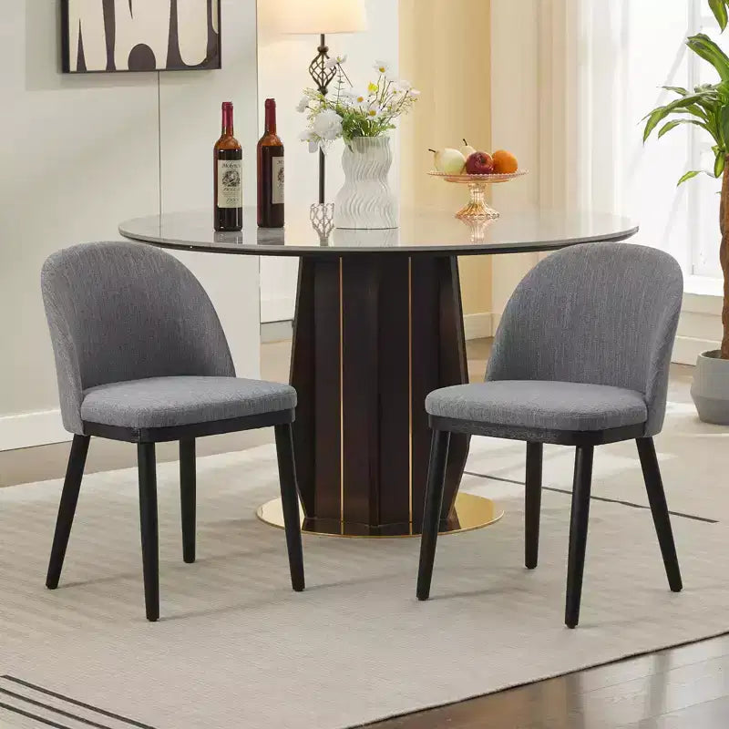 Set di 2 sedie da pranzo senza braccioli con schienale curvo e gambe in legno per ristorante/caffè, moderne rivestite in tessuto