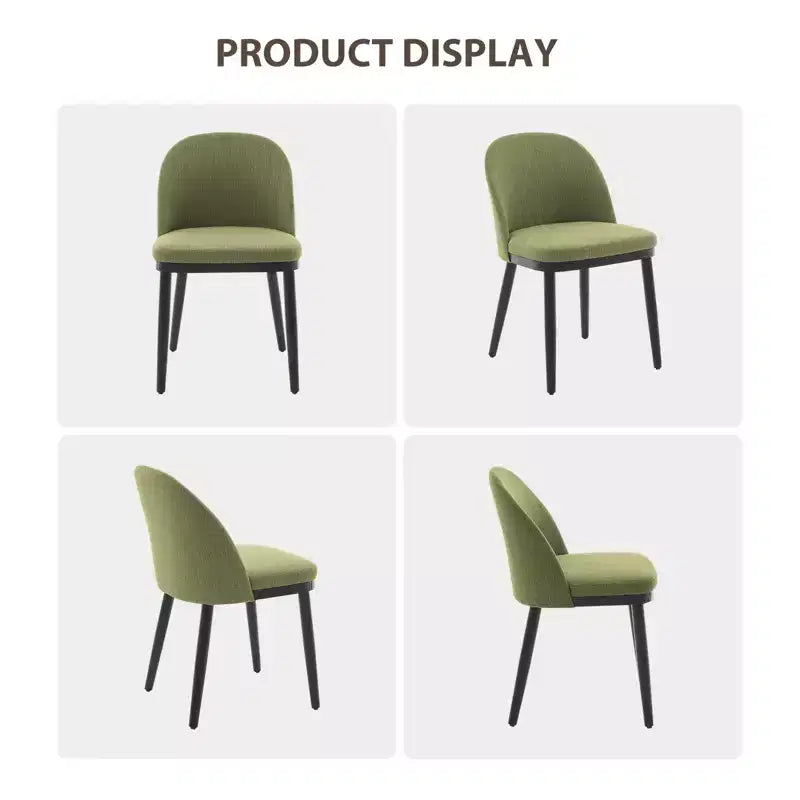 Set di 2 sedie da pranzo senza braccioli con schienale curvo e gambe in legno per ristorante/caffè, moderne rivestite in tessuto