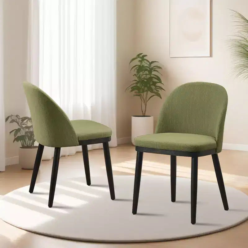 Set di 2 sedie da pranzo senza braccioli con schienale curvo e gambe in legno per ristorante/caffè, moderne rivestite in tessuto