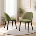 Set di 2 sedie da pranzo senza braccioli con schienale curvo e gambe in legno per ristorante/caffè, moderne rivestite in tessuto