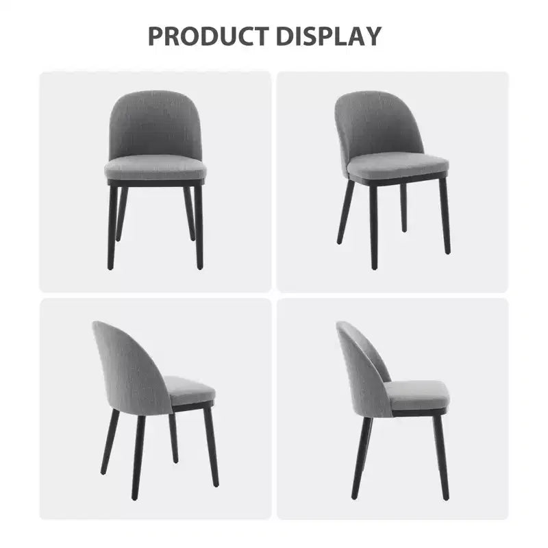 Set di 2 sedie da pranzo senza braccioli con schienale curvo e gambe in legno per ristorante/caffè, moderne rivestite in tessuto