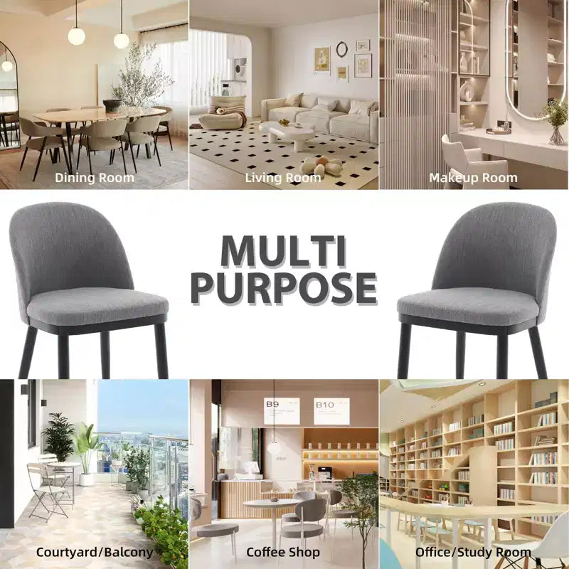 Set di 2 sedie da pranzo senza braccioli con schienale curvo e gambe in legno per ristorante/caffè, moderne rivestite in tessuto