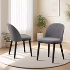 Set di 2 sedie da pranzo senza braccioli con schienale curvo e gambe in legno per ristorante/caffè, moderne rivestite in tessuto