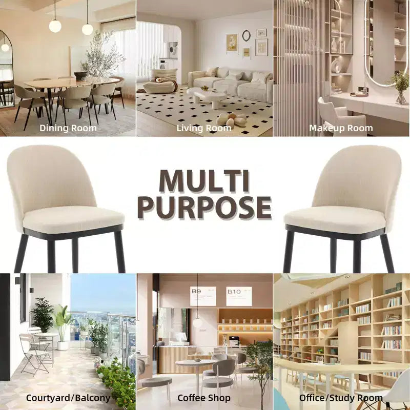 Set di 2 sedie da pranzo senza braccioli con schienale curvo e gambe in legno per ristorante/caffè, moderne rivestite in tessuto