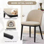 Set di 2 sedie da pranzo senza braccioli con schienale curvo e gambe in legno per ristorante/caffè, moderne rivestite in tessuto