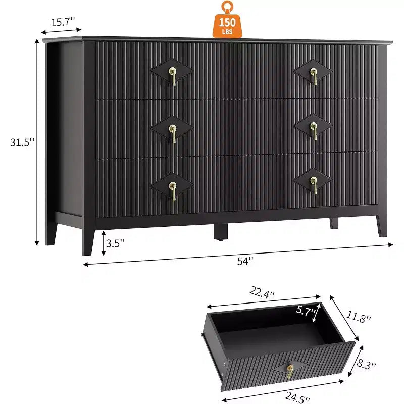 Comò da camera con 6 cassetti, comò moderno largo 137 cm con maniglie in metallo, mobile contenitore in legno per camera da letto, soggiorno, corridoio