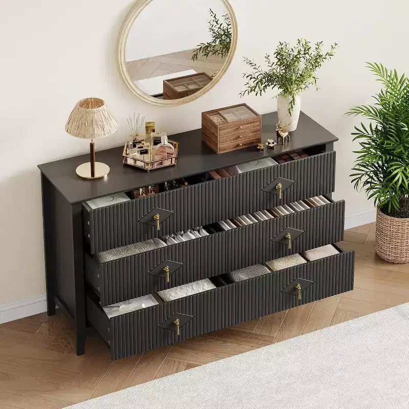 Comò da camera con 6 cassetti, comò moderno largo 137 cm con maniglie in metallo, mobile contenitore in legno per camera da letto, soggiorno, corridoio
