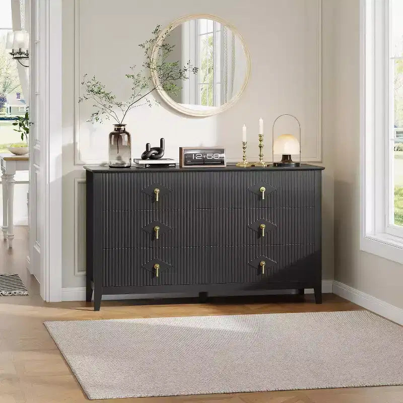 Comò da camera con 6 cassetti, comò moderno largo 137 cm con maniglie in metallo, mobile contenitore in legno per camera da letto, soggiorno, corridoio
