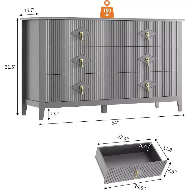 Comò da camera con 6 cassetti, comò moderno largo 137 cm con maniglie in metallo, mobile contenitore in legno per camera da letto, soggiorno, corridoio