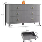Comò da camera con 6 cassetti, comò moderno largo 137 cm con maniglie in metallo, mobile contenitore in legno per camera da letto, soggiorno, corridoio