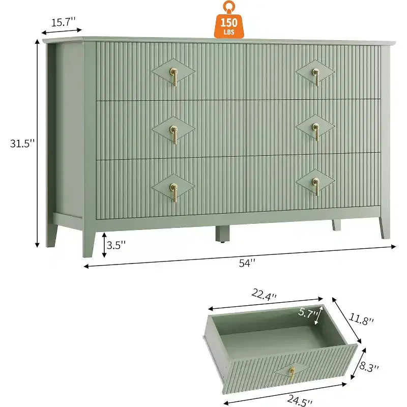 Comò da camera con 6 cassetti, comò moderno largo 137 cm con maniglie in metallo, mobile contenitore in legno per camera da letto, soggiorno, corridoio