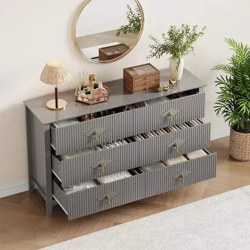 Comò da camera con 6 cassetti, comò moderno largo 137 cm con maniglie in metallo, mobile contenitore in legno per camera da letto, soggiorno, corridoio