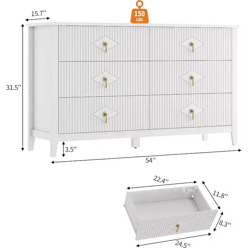 Comò da camera con 6 cassetti, comò moderno largo 137 cm con maniglie in metallo, mobile contenitore in legno per camera da letto, soggiorno, corridoio