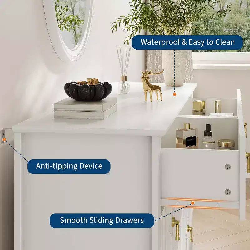 Comò da camera con 6 cassetti, comò moderno largo 137 cm con maniglie in metallo, mobile contenitore in legno per camera da letto, soggiorno, corridoio