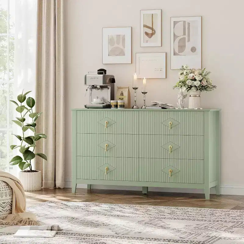 Comò da camera con 6 cassetti, comò moderno largo 137 cm con maniglie in metallo, mobile contenitore in legno per camera da letto, soggiorno, corridoio