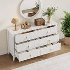 Comò da camera con 6 cassetti, comò moderno largo 137 cm con maniglie in metallo, mobile contenitore in legno per camera da letto, soggiorno, corridoio