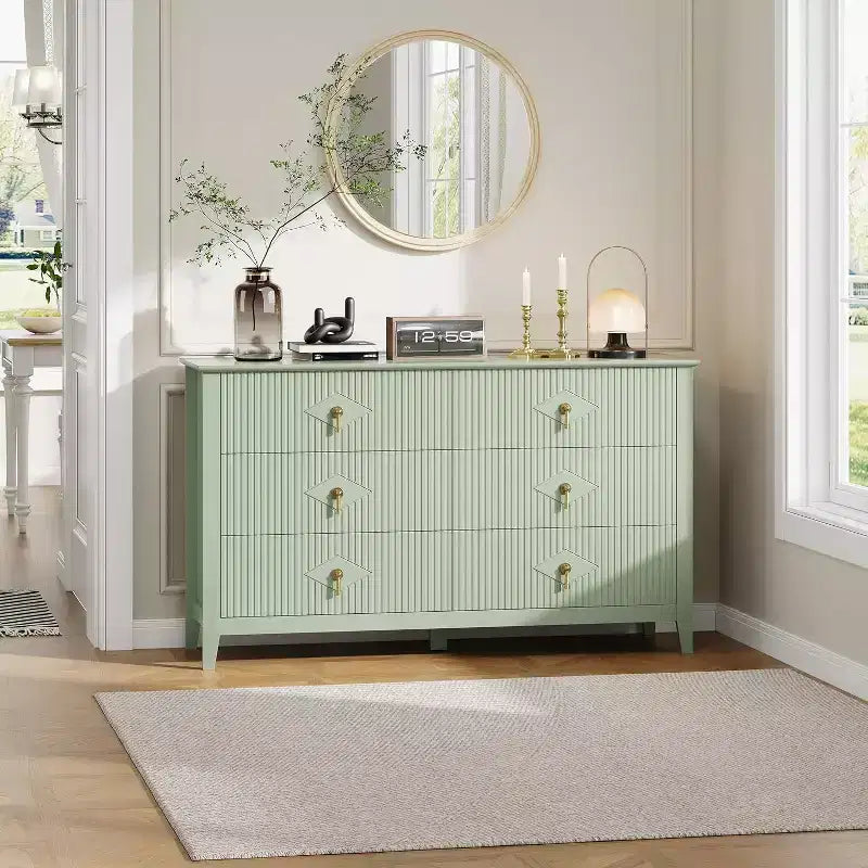 Comò da camera con 6 cassetti, comò moderno largo 137 cm con maniglie in metallo, mobile contenitore in legno per camera da letto, soggiorno, corridoio