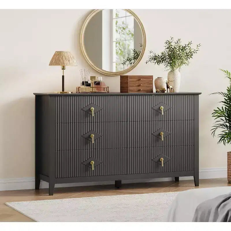 Comò da camera con 6 cassetti, comò moderno largo 137 cm con maniglie in metallo, mobile contenitore in legno per camera da letto, soggiorno, corridoio