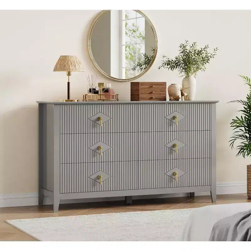 Comò da camera con 6 cassetti, comò moderno largo 137 cm con maniglie in metallo, mobile contenitore in legno per camera da letto, soggiorno, corridoio