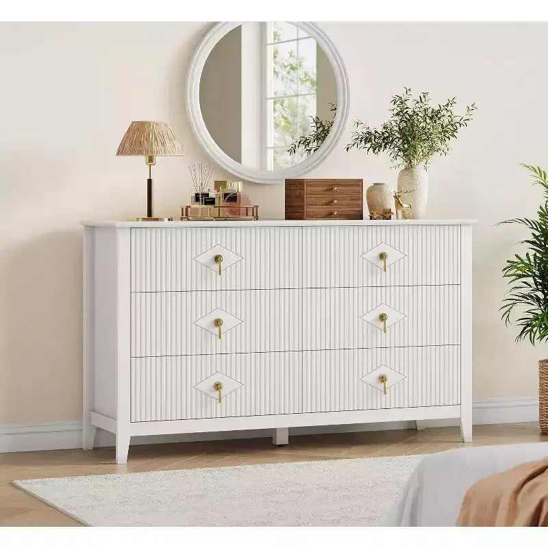 Comò da camera con 6 cassetti, comò moderno largo 137 cm con maniglie in metallo, mobile contenitore in legno per camera da letto, soggiorno, corridoio