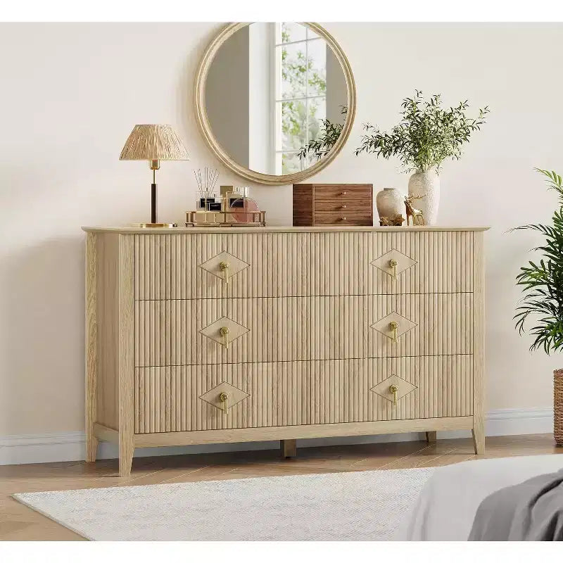 Comò da camera con 6 cassetti, comò moderno largo 137 cm con maniglie in metallo, mobile contenitore in legno per camera da letto, soggiorno, corridoio