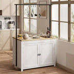 COZONY Isola per cucina 42 Nera e Naturale con Ripostiglio, Carrello da Cucina Mobile con Piano in Legno, Ripiani e Ganci